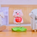 Pink pig figurine holding a lucky apple on lotus leaf base for desk decor - 1188-31D Safe Pig