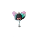 Fly-shaped cat wand attachment with black faux fur, colorful wings, and a silver bell - New Red Eye Replacement Head