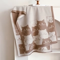 Beige and brown reversible cat pattern knit shawl scarf with elegant fringe trim - 185cmx65cm / Khaki