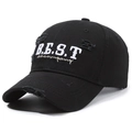Berretto da baseball nero effetto consumato con ricamo B.E.S.T e dettagli strappati - Regolabile / Nero