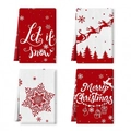 Set of four red and white Christmas microfiber kitchen towels with festive holiday prints - Style 6 (4PCS)