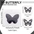 Detailed size specifications for 12pcs black 3D skull rose butterfly wall stickers set - Black Hollow (PJ16002)