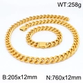 Ensemble collier et bracelet chaîne cubaine en acier doré avec finition polie - Ensemble Couleur Or 12mm (KS141841-Z)