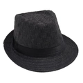 Gros plan détaillé sur la texture en paille tressée et le ruban de satin du chapeau fedora - Noir