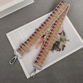 Adjustable woven bag strap with orange and brown geometric patterns and silver hooks - Khaki Brown + Silver Hook