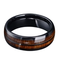 Anello da uomo 8mm in acciaio inossidabile nero con intarsio in legno e finitura lucida - US 6 / Nero & Legno