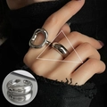 Set di anelli d'argento a goccia minimalisti con design a fascia larga e traforata - Specchio Cavo Irregolare / Argento