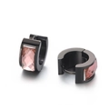 Modern black titanium steel hoop earrings with faceted rose pink glass crystals - Black Champagne (KE108293-TGD)