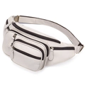 Beige lychee pattern leather waist bag with multiple zip pockets and vintage metal buckle - White