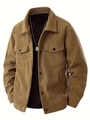 Braune Cordjacke für Herren mit langen Ärmeln, Brusttaschen und metallenen Druckknöpfen - Dunkelbraun