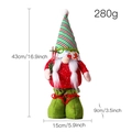 Blue sequin Christmas gnome with skis and telescopic legs 43cm height dimension details - Female Style / Telescopic / Blue