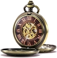 Orologio da taschino meccanico retrò in bronzo con movimento dorato e numeri romani - Bronzo