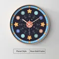 Horloge éducative enfant thème espace avec cadre or rose et affichage 12/24h - 10" / Style Planète Cadre Or Rose
