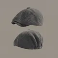 Dark gray wool blend newsboy cap with vintage twill texture and elastic back fit - One Size (55-58cm) / Gray