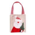 Weihnachts-Geschenktüte aus Jute mit Weihnachtsmann-Motiv und rot gestreiften Griffen - Weihnachtsmann-Geschenktüte