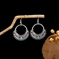 Ethnic bohemian hoop earrings in antique silver finish with turquoise and red beads - E2874-26/Large Hoop Tri-color Bead