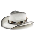 Sombrero de vaquero de paja con ala ancha color degradado y decoración de conchas para sol - M(56-58cm) / Pintado Blanco Negro