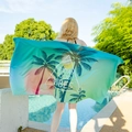 Tropical double-sided velvet beach towel with palm tree silhouette and Good Vibes print - Coconut Tree