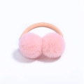 Close-up of pink fluffy pom-pom hair ties with elastic bands on white background - Pink (8)