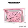 Waterproof PU 2-piece makeup bag set with pink marble interior and clear PVC exterior - X-152 Two-Piece Set Pink