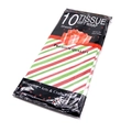 10 sheets of red, green, and white diagonal striped Christmas gift wrapping tissue paper - Christmas Twill