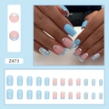 Sparkly light blue coffin press-on nails set with glitter and French tip designs - Sparkling Sky Blue (Glue Type) (Z473)