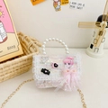 Mini sac princesse en tweed rose pour filles avec poignée en perles et breloques - Style 501 / Fille en blanc