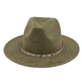 Détail du chapeau en feutre de laine olive avec ruban serpent et strass brillants - Vert Armée (Motif Serpent)