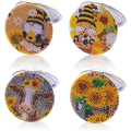 DIY rhinestone portable folding makeup mirror set with floral and honey bee patterns - Sunflower Bee - Single