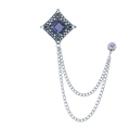 Vintage silver hollow brooch with square purple gemstone and hanging double chains - Ink Blue Gem (Antique Silver Base)