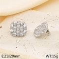 Silver square textured stainless steel earrings with sparkling inlaid stones - Silver (KE114900-K)