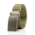Army green canvas nylon belt for men with automatic silver-grey metal buckle - F150 Simple Metal Automatic Buckle (Army Green)
