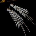 Macro di orecchini a nappa d'argento con cristalli scintillanti su uno sfondo nero - Argento (Perno in argento)