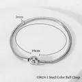 Classic silver stainless steel snake bone bracelet with 19cm length and ball clasp - Steel Color Ball Clasp