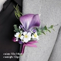 Purple calla lily boutonniere for weddings with eucalyptus and silk ribbon detail - Lilac Purple