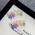 Uñas postizas de almendra hechas a mano con estrellas de strass de colores y base nude - XS / Almendra Mediana (1941中杏仁)