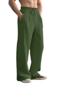 Detalle del pantalón ancho verde militar para hombre con textura de pana y cordón ajustable - S / Verde Militar