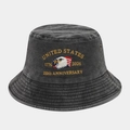 Détail de la broderie du 250e anniversaire de l'USMC sur le chapeau bob en coton délavé - Taille unique / Noir