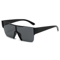 Gafas de sol de escudo sin montura con lentes negras y patillas anchas para un estilo urbano - Montura Negra Lentes Gris Negro