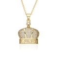 Close-up of gold crown pendant with king inscription and sparkling zircon pavé - KING Letter Crown Style (h236)