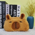 Cute Capybara plush stationery pouch in soft brown fabric with embroidered facial details - Serious Capybara