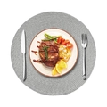Gray circular braided placemat with a dining set presentation on a white background - 38cm (Approx. 60g) / Light Gray