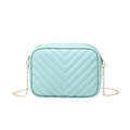 Chic mint green crossbody camera bag with V-quilt pattern and gold metal chain strap - Sky Green