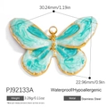 Blue and white butterfly charm in stainless steel with golden borders for jewelry making - PJ92133A-Blue Marble Butterfly