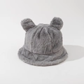 Detalle del sombrero de pescador gris de peluche con orejas de oso y pelo sintético - M (56-58cm) / Gris