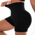 Naadloze zwarte yoga shorts met hoge taille, honingraattextuur en buikcontrole - S / Zwart