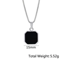 Men's silver steel necklace with octagonal black pendant, 15mm width and 5.52g weight - Silver Acrylic - Pendant Only (Without Chain)