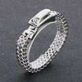 Bracciale da uomo a doppia catena in acciaio argento con fibbia a cintura lucida - Stile fibbia della cintura (KB97939-BD) / 12mm di Larghezza / 21cm di Lunghezza