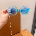 Kids Elsa blue sunglasses with wavy frames, snowflake charms and pearl beaded strap - Blue Cartoon Ice Princess