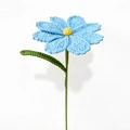 Handmade crochet blue daisy flower with yellow center and green leaf for home decor - Galsang Flower Blue